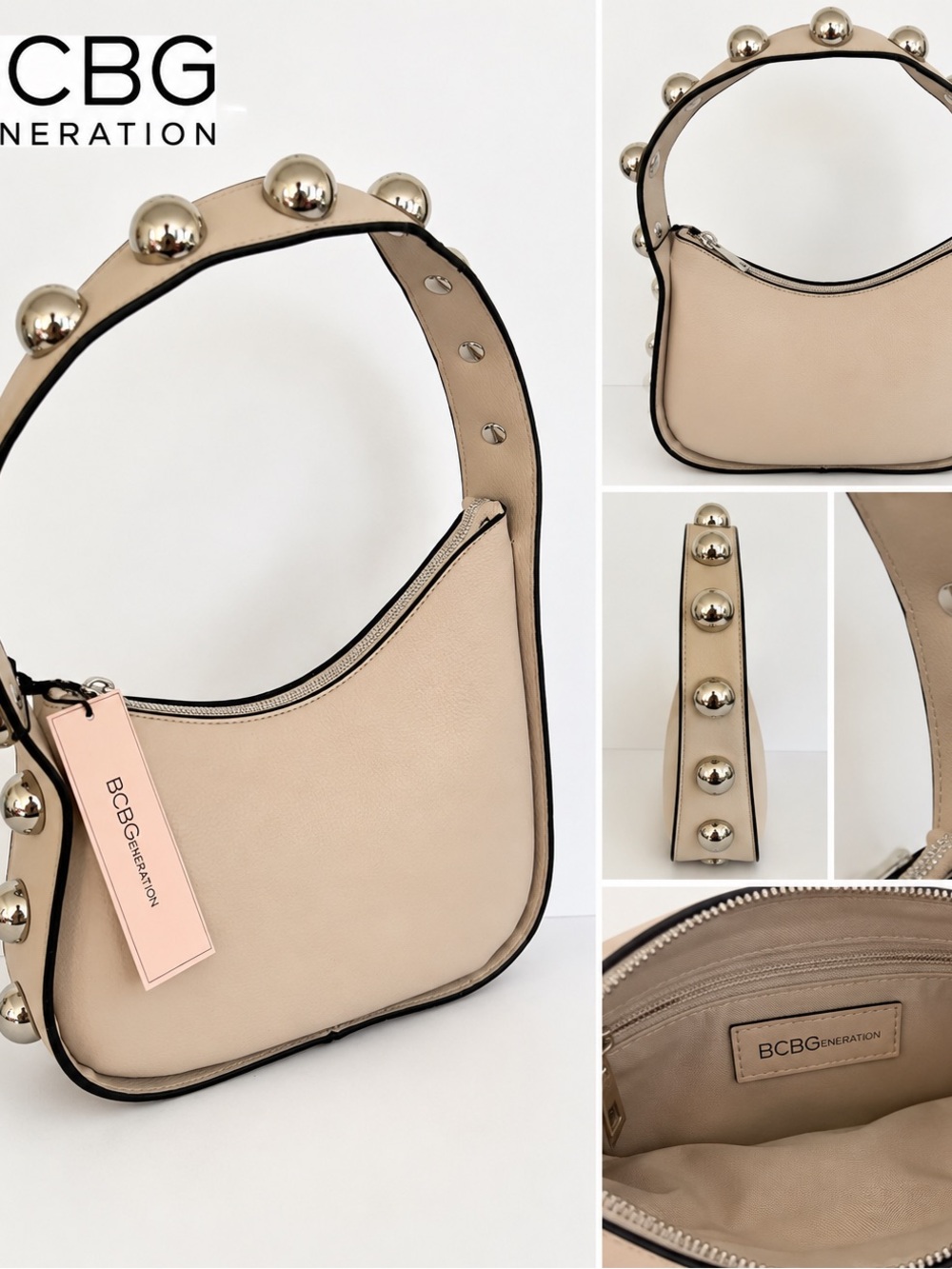 BCBGeneration Nude Shoulder Bag with Gold Orb Studs